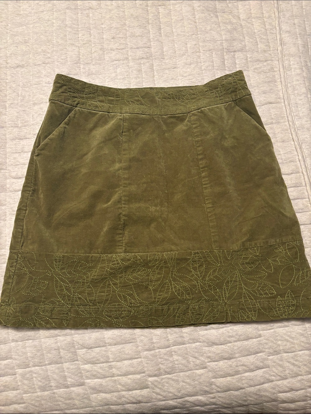 Olive Green Velvet A-Line Skirt